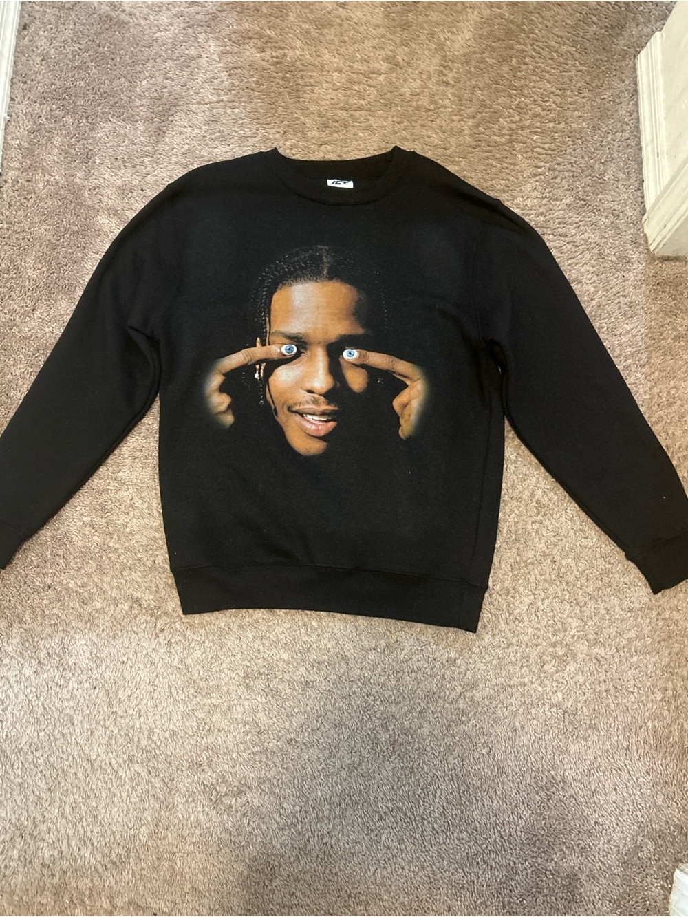 Black Graphic Crewneck Sweater with Face Print - Men